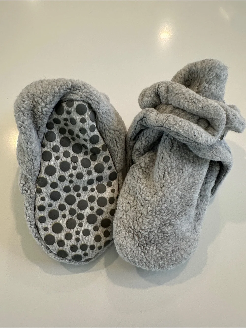 Zutano Cozie‎ Fleece Baby Booties Heather Gray Gripper Sole 24M Snaps